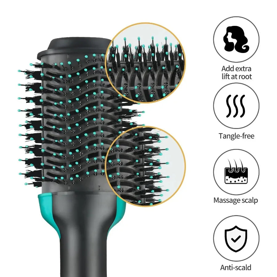 4-in-1 Hot Air Styling Brush with Rotating Ceramic Barrel - Dries, Curls, Straightens & Volumizes