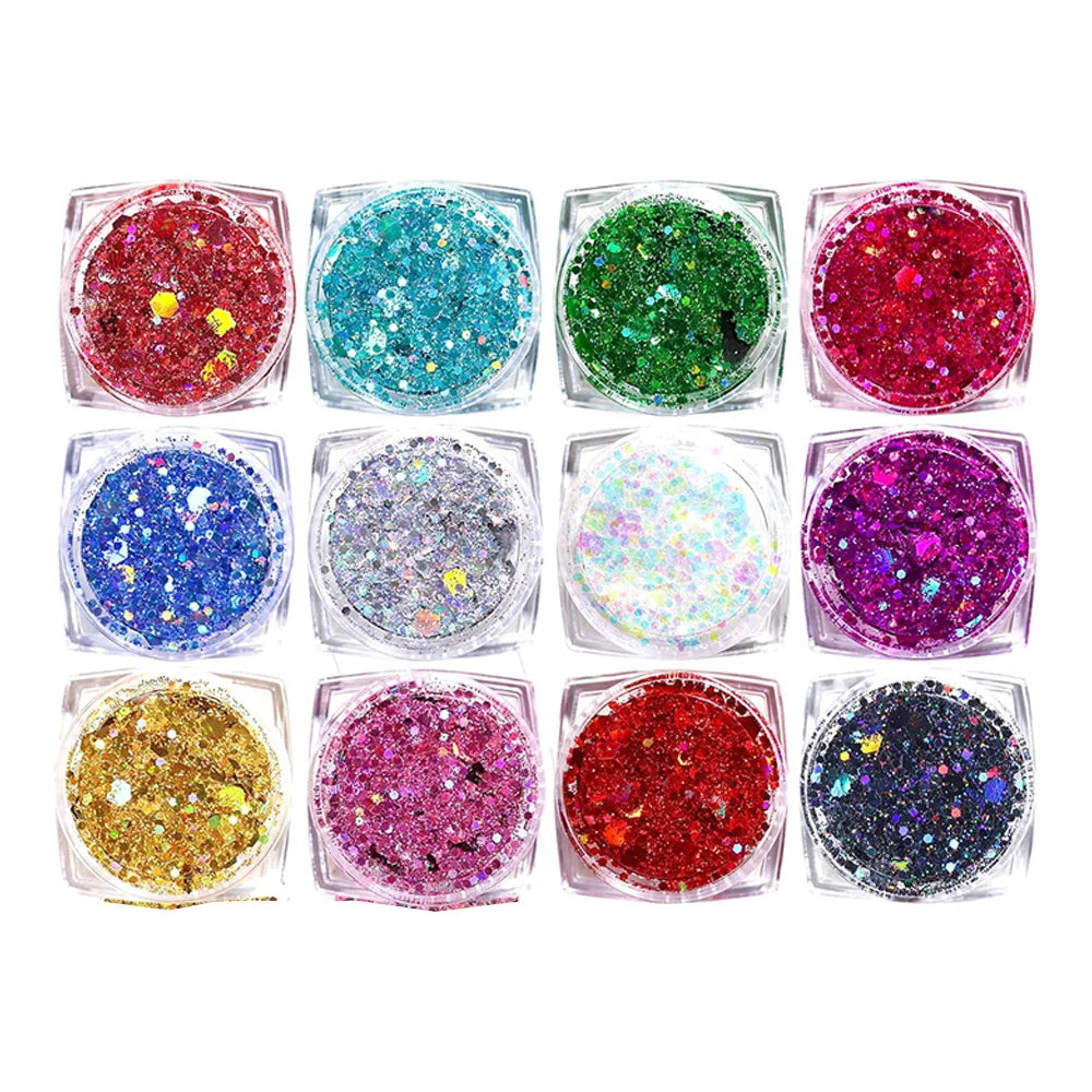 12 Colors Face Glitter Makeup Body Glitter Gel Holographic Sequins Makeup Glitter Gel for Bar Festival Party