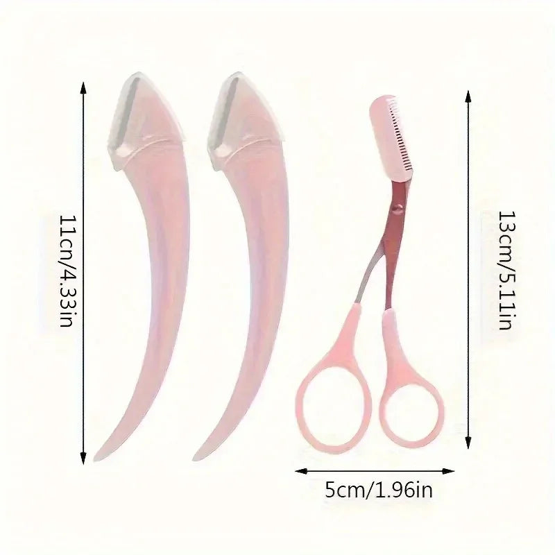 3-Piece Eyebrow Trimmer Set, Scissors and Comb, Stainless Steel Shaver, Eyelash Beginner Makeup Tool, Removal Accessories