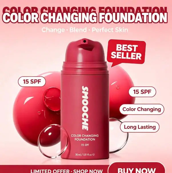 SMOOCHE Color Changing Foundation 30ml SPF15 Hydrating Waterproof Self Adjust Skin Tone Liquid Foundation Lightweight Makeup