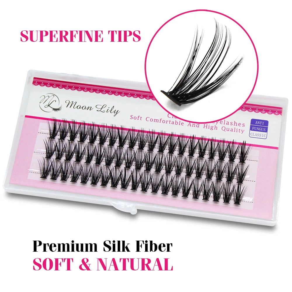 New Arrival Moonlily 60pcs Silk Makeup Individual Mink EyeLashes 3D Volume Grafting False Black Extensions Cluster Lash Bundle