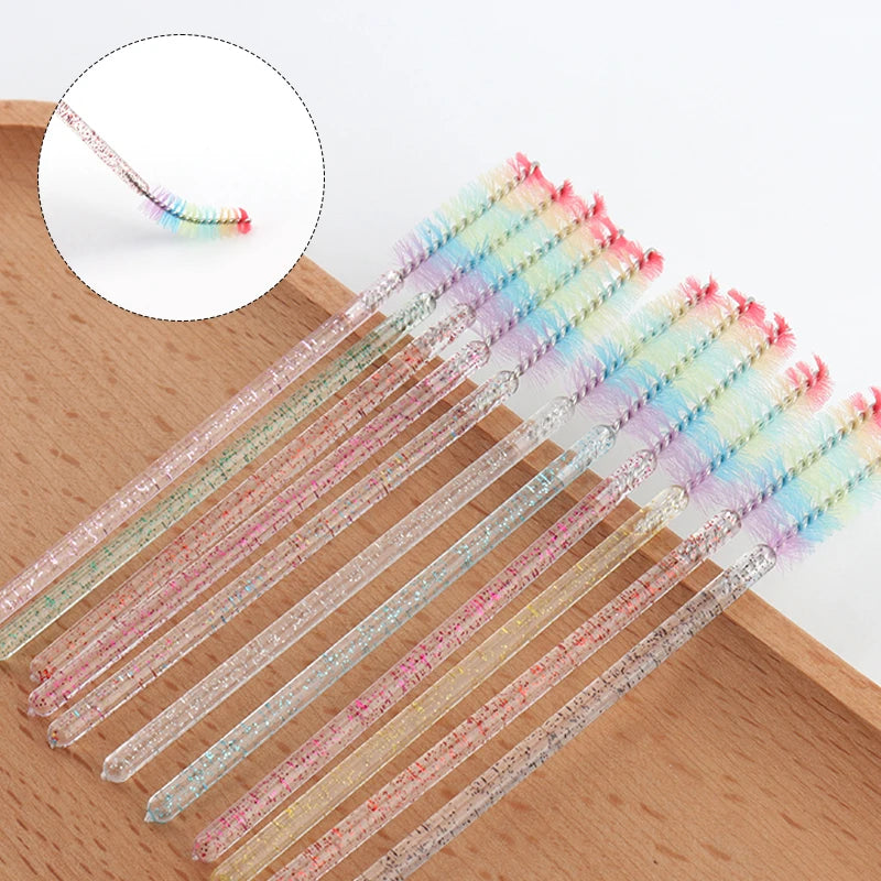 50pcs Disposable Crystal Eyelash Brush Eyebrow Lifting Comb Spoolie Brushes Mascara Wands Applicator Lash Extension Makeup Tool
