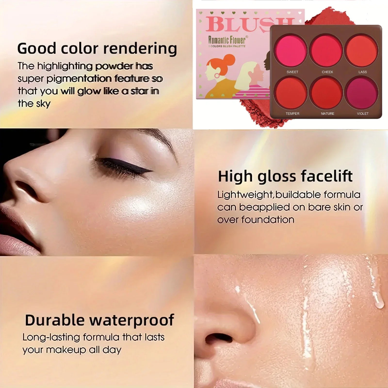 6-Color Matte Blush Palette – Long-Lasting, Buildable, Waterproof