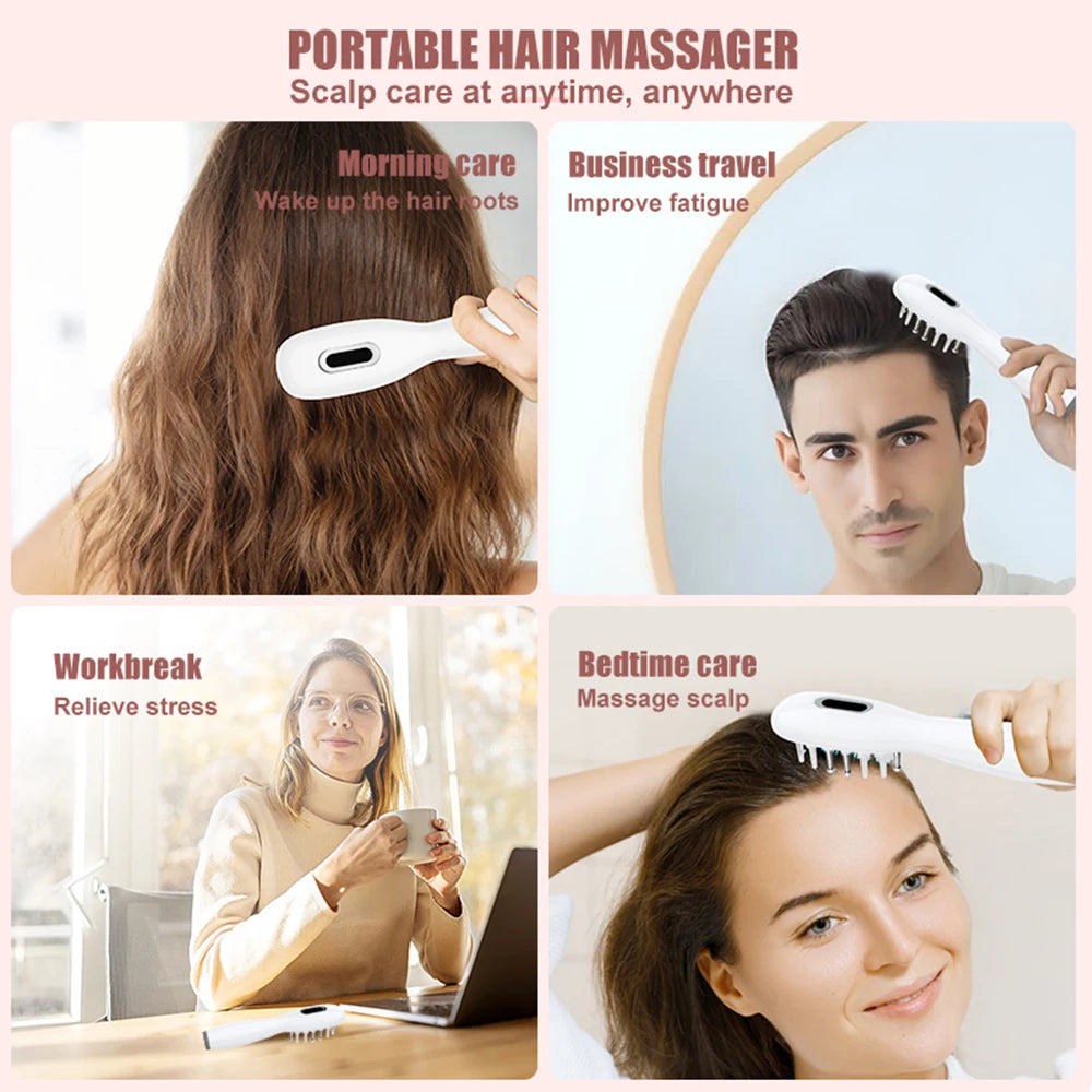 Electric Scalp Massage Comb with LED Light, Vibration & Oil Applicator