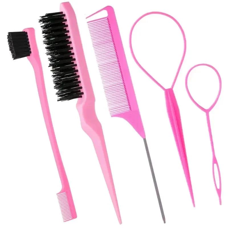 5Pcs Hairdressing Comb Set Pointed Tail Comb Dual Head Eyebrow Brush Triple Row Hair Coiler Salon Styling Tools dylinoshop