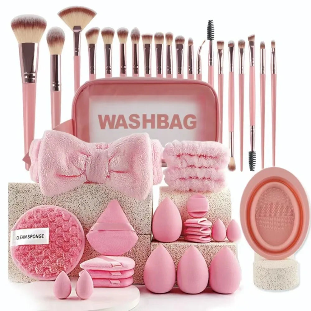 Makeup Brush Set with Headband & Wristband – Soft Synthetic Bristles dylinoshop