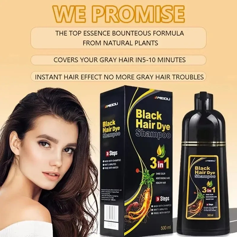 Meidu 3 In 1 Instant Coloring Shampoo Natural Black Color for Men Women Hair Dye Herbal Brown Purple Hair Dye Hair Dye Shampoo dylinoshop