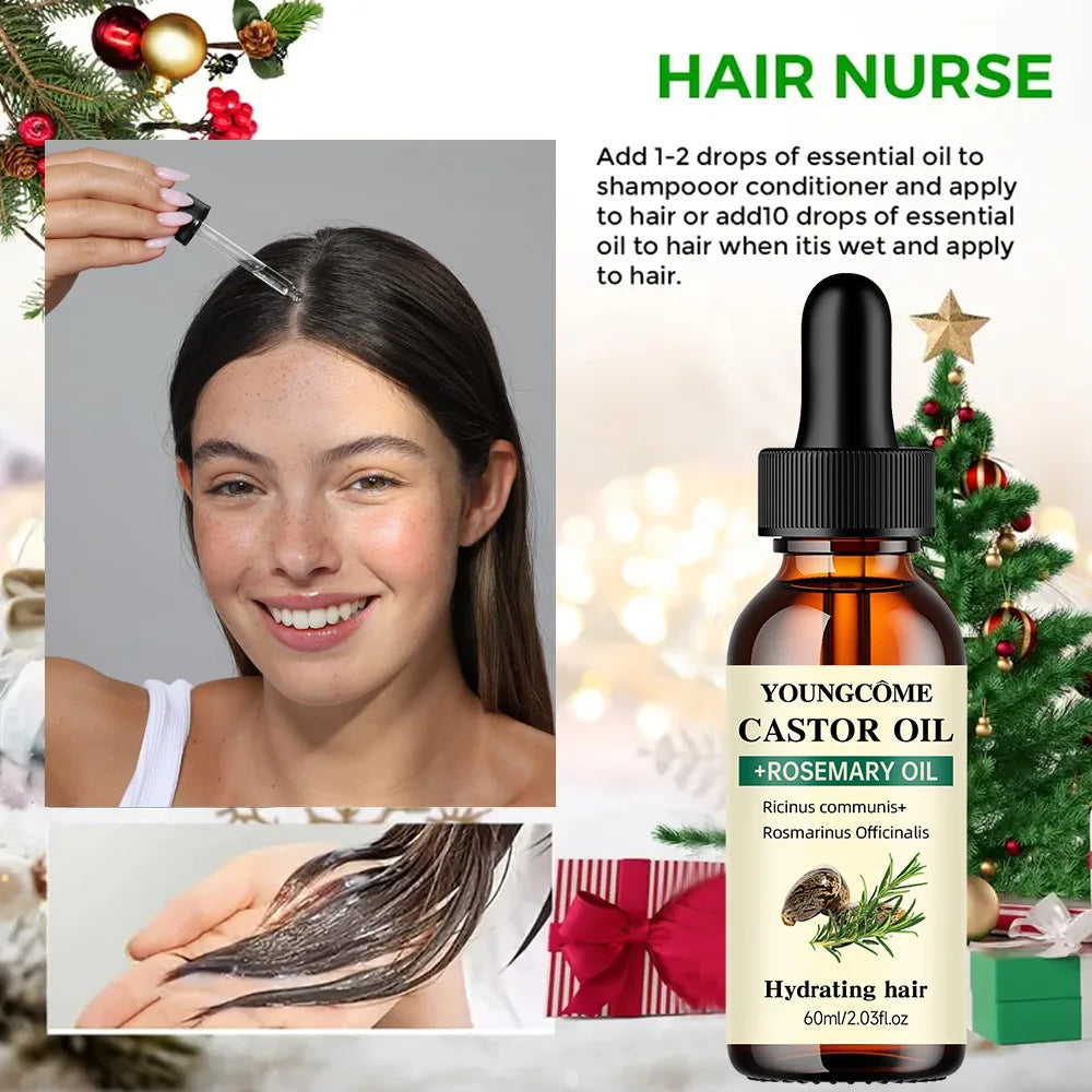 Mix Castor Oil and Rosemary Oil for Hair Growth Enhances hair thickness and Shine, Reduce Hair Loss and Split Ends Hair Care Oil dylinoshop