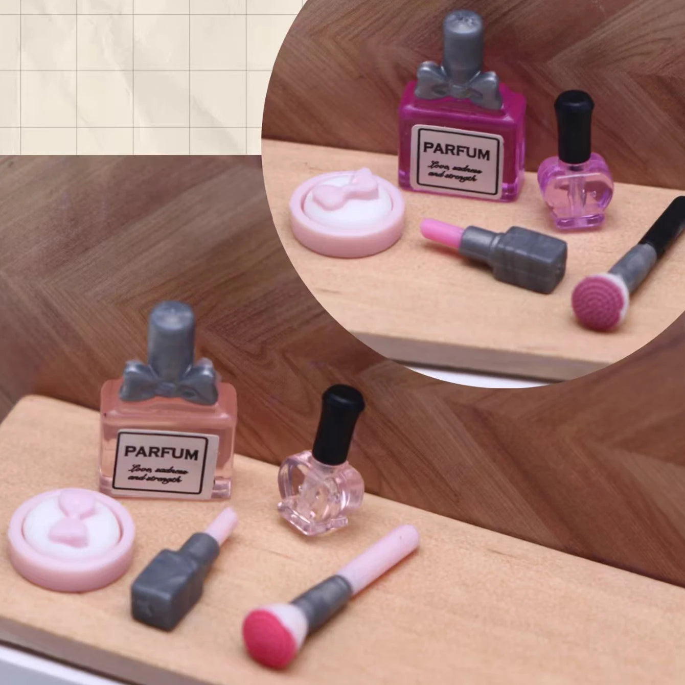 5 Pieces/Set of Dollhouse Mini Makeup Set: 1/12 Mini Lipstick Perfume Puff Nail Polish Makeup Brush Model OB11 Accessories
