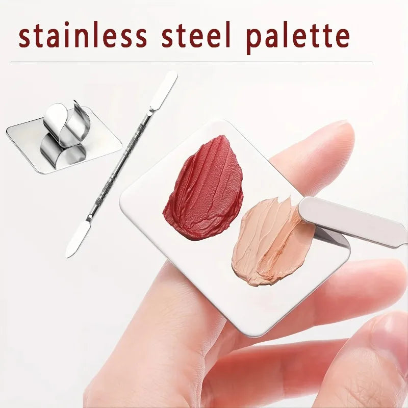 Makeup Mixing Palette,  Makeup Spatula Palette with Foundation Spatula, Stainless Steel Makeup MixingTray Nail Art Palet