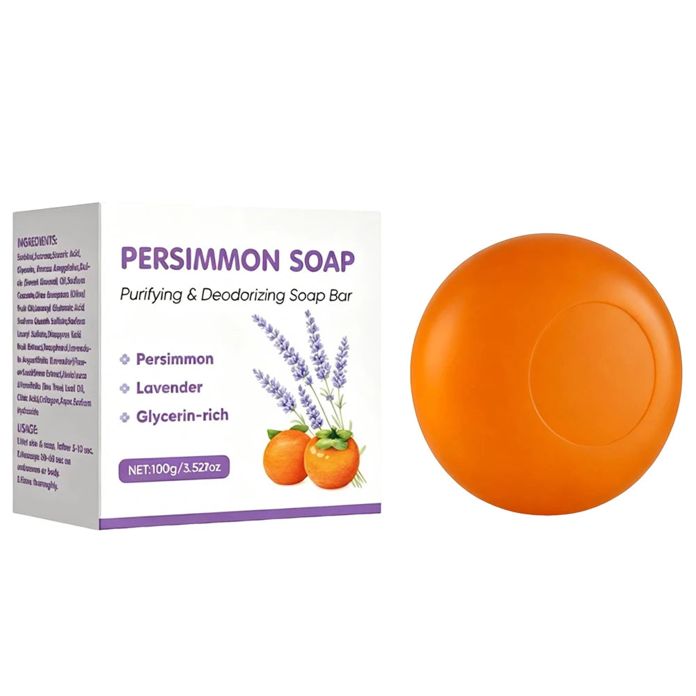 Persimmon Soap Bar For Men and Women,Japanese Persimmon & Lavender Extract,Gentle Cleaning,Natural Body Odor Soap,100g