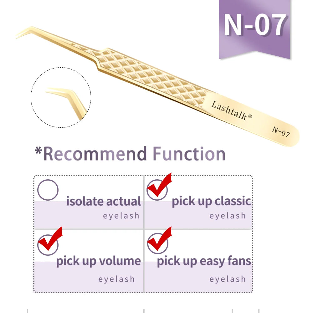 Fiber Tip Eyelash Extension Tweezers - Stainless Steel, Anti-Slip Diamond Grip, Pearl Gold dylinoshop