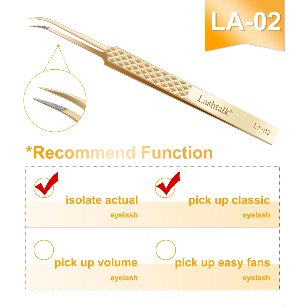 Fiber Tip Eyelash Extension Tweezers - Stainless Steel, Anti-Slip Diamond Grip, Pearl Gold dylinoshop