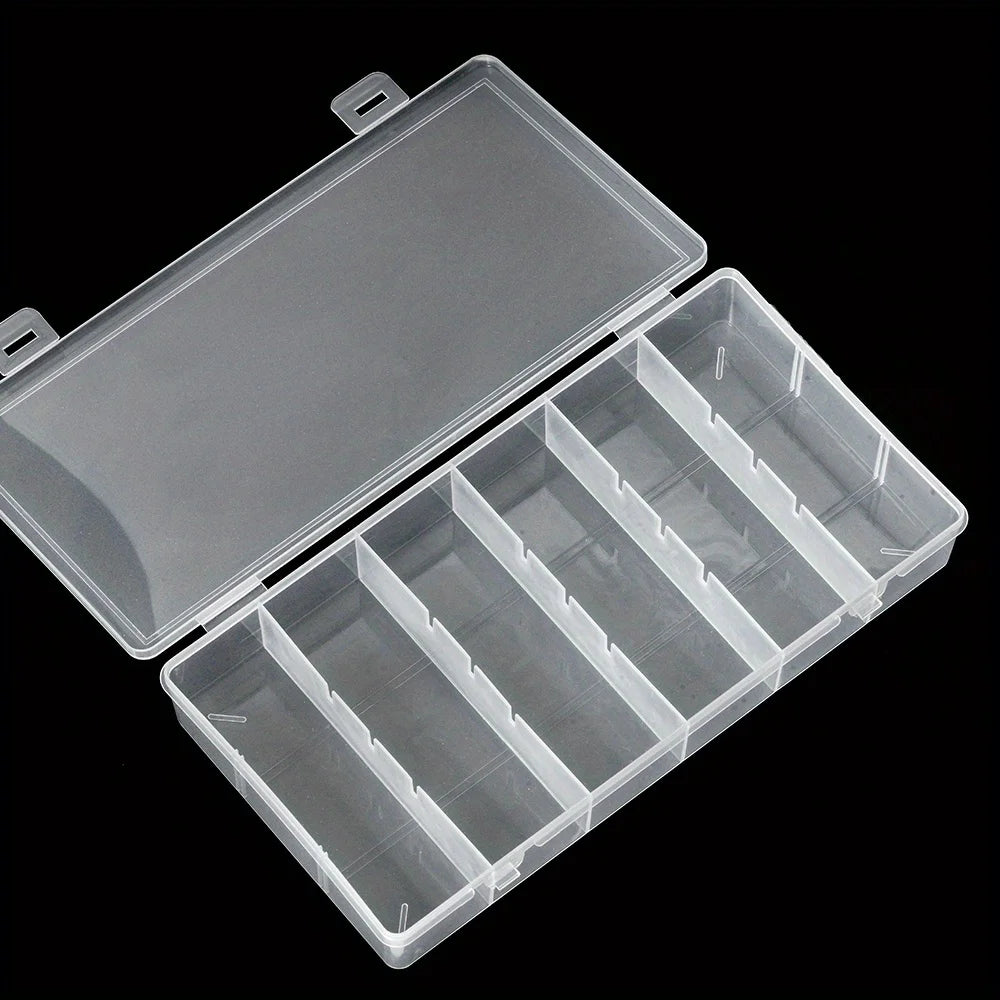 1pc Clear 6-Compartment Eyelash Extension Storage Box | Durable Plastic Makeup Organizer with Snap Lid for Glue, Tweezers & Tool