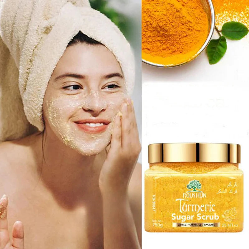 ROUSHUN Turmeric Sugar Scrub Large Capacity Family Pack Body Scrub Gentle Deep Cleansing Skin 750g