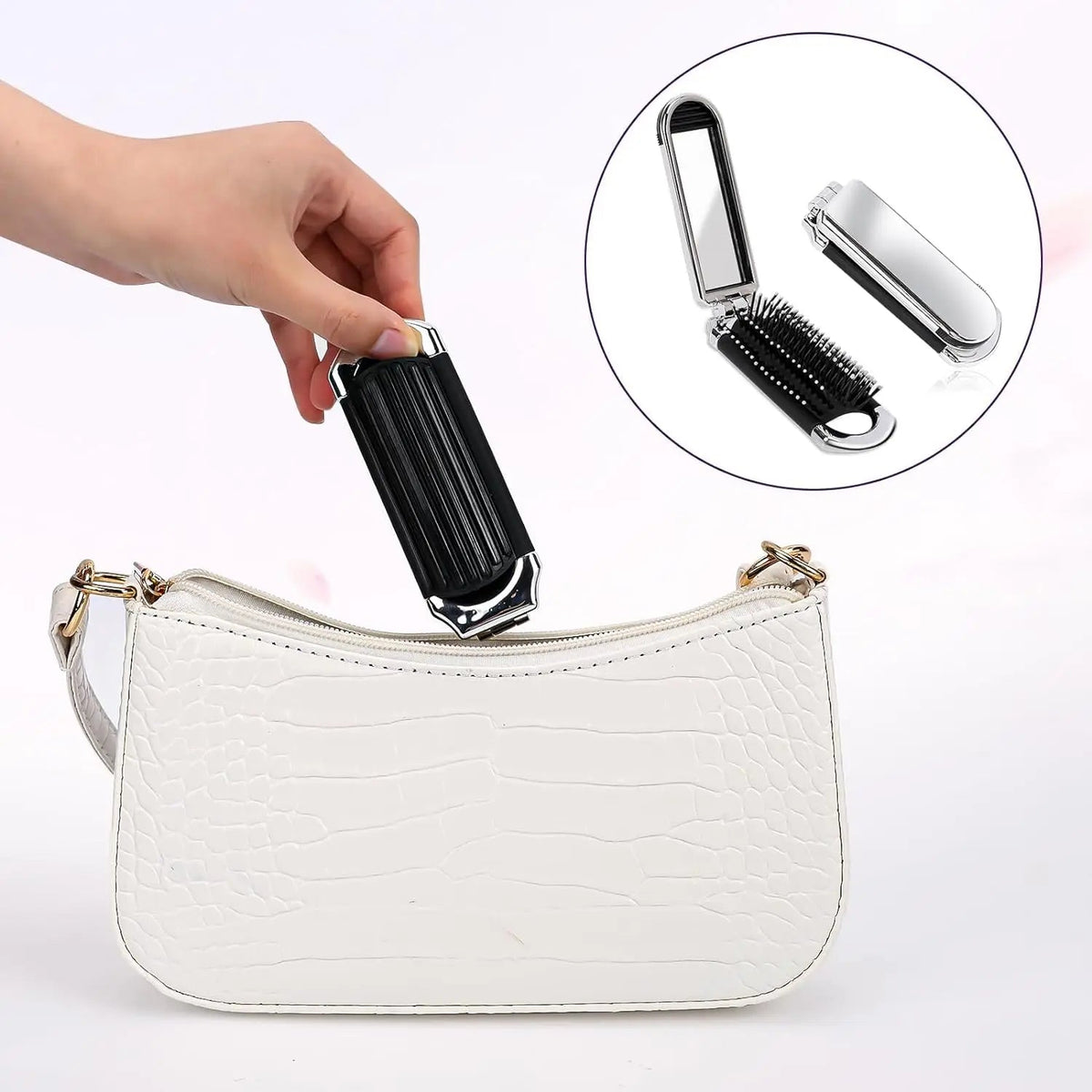 CALIYI 1PCS Folding Mini Pocket Hair Comb with Mirror Portable Massage Comb Brush for Salon Travel Outdoor Makeup Styling Tools dylinoshop