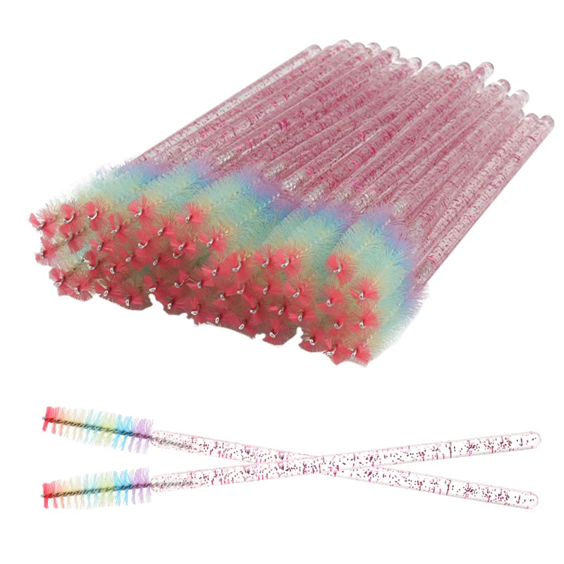 Disposable Eyelash & Eyebrow Spoolie Brushes – 50-Piece Crystal Comb Set dylinoshop