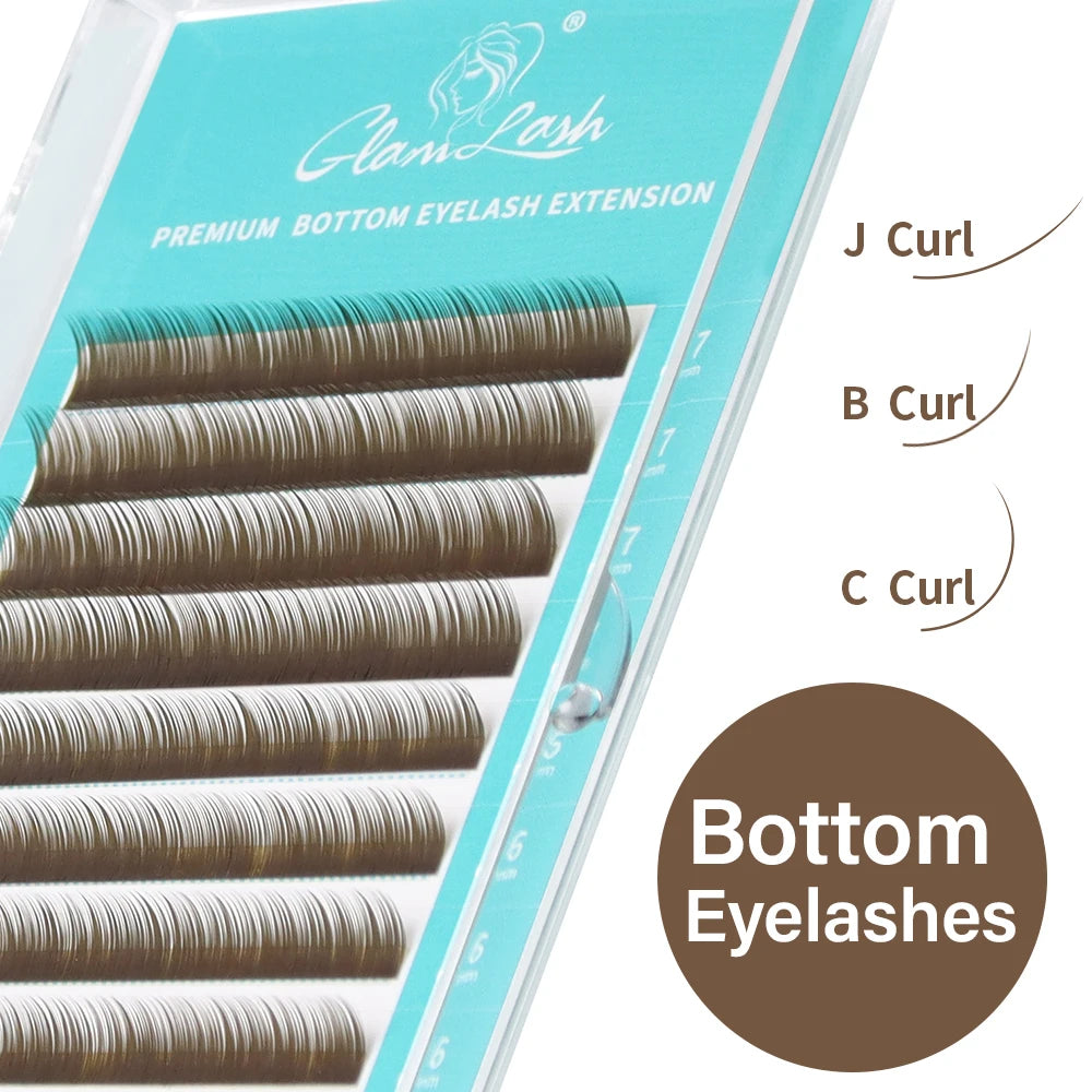 GLAMLASH Bottom Brown Lower Lashes 567mm Short Synthetic Mink Individual Eyelash Extension Lower Eyebrow Lashes Makeup Tools