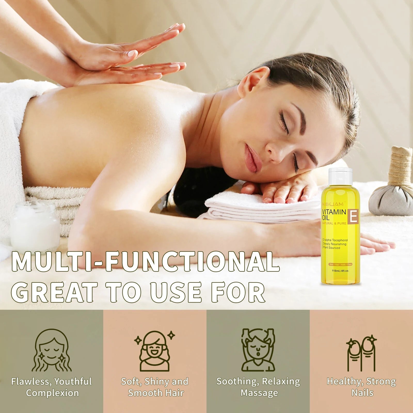 MAYJAM Natural & Pure Vitamin E Oil Skincare Moisturizing Brighten Skin Tone 118ml 236ml Face Care Oil 
