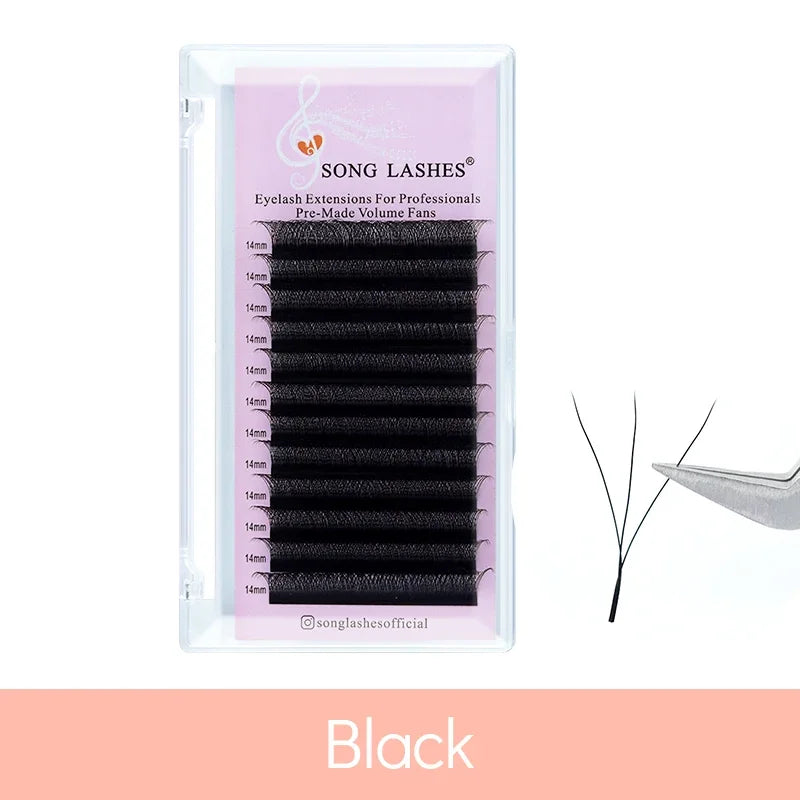 Song Lashes 3D W shaped Premade Volume Fan Eyelash Extensions 12 Rows Pure Darker Black/ Brown C/D Curl High Quality Makeup Tool