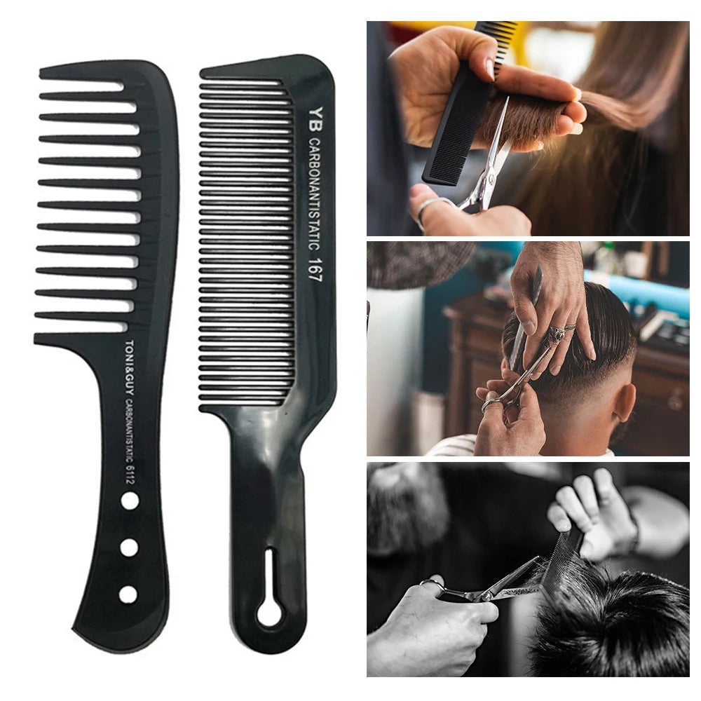 Black Flattop Hair Cutting Comb Wide Tooth Men Cut Hair Brush Professional Salon Barber Hair Clipper Hairdressing Carbon Combs dylinoshop