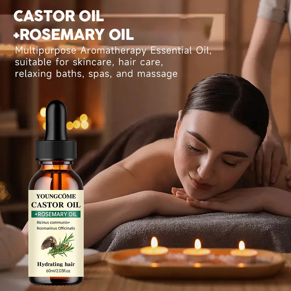 Mix Castor Oil and Rosemary Oil for Hair Growth Enhances hair thickness and Shine, Reduce Hair Loss and Split Ends Hair Care Oil dylinoshop