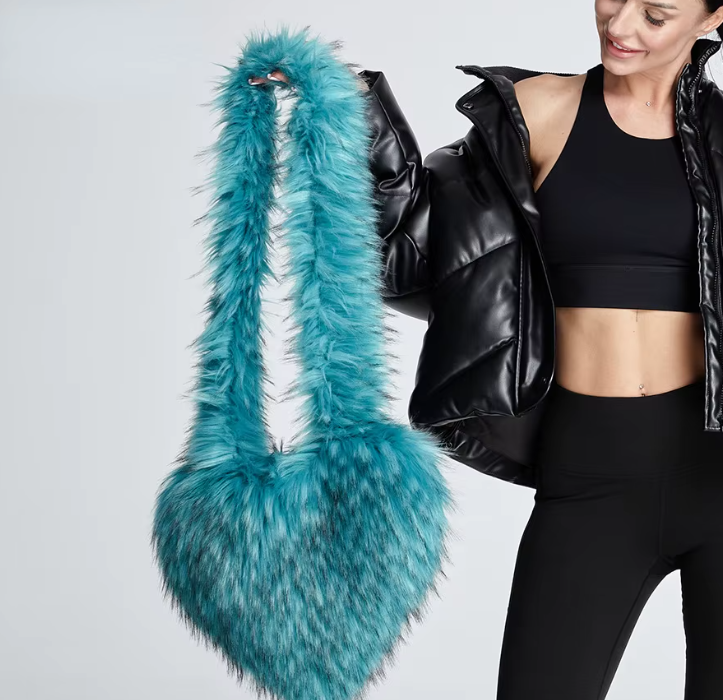 2025 Oversized Faux Fur Heart-Shaped Tote Bag 