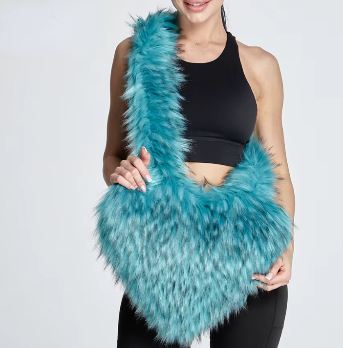 2025 Oversized Faux Fur Heart-Shaped Tote Bag 