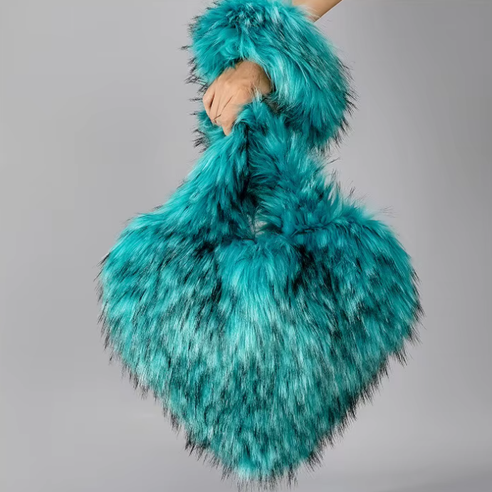 2025 Oversized Faux Fur Heart-Shaped Tote Bag 