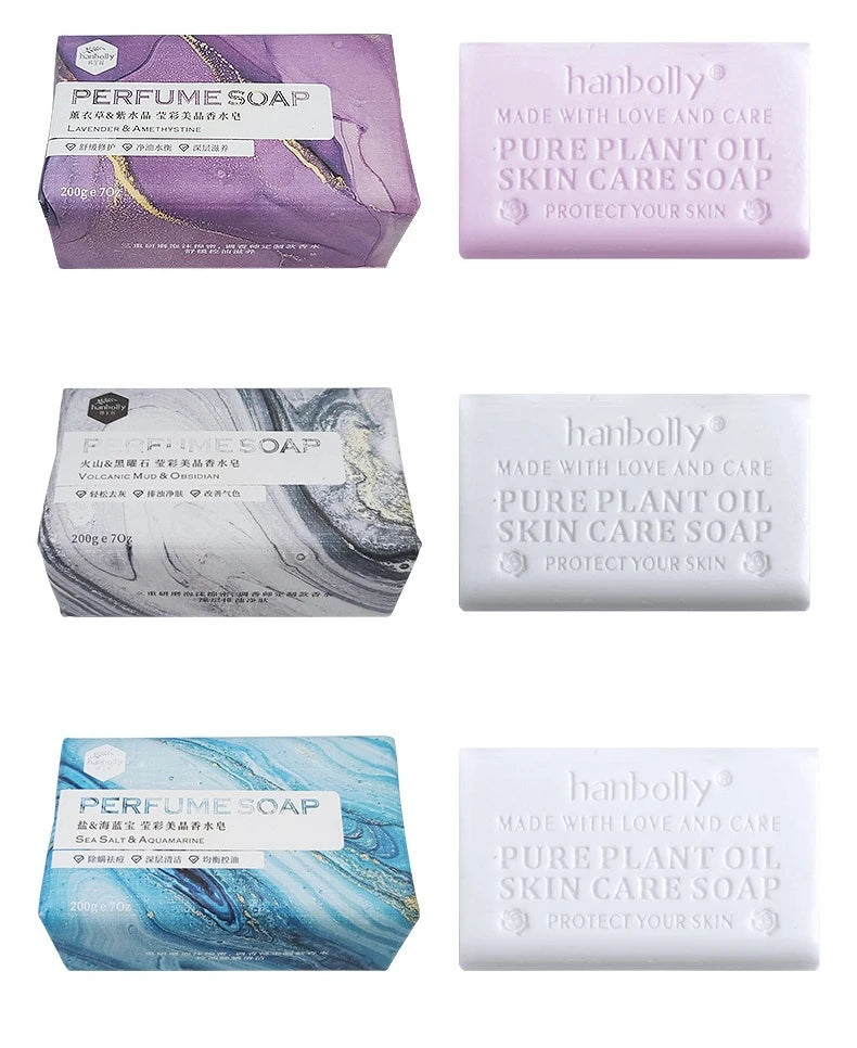 Hanbolly 200g Crystal Perfume Soap - Handmade Volcanic Mud Bath Soap with Tea Tree & Sea Salt for Cleansing Wedding Gift