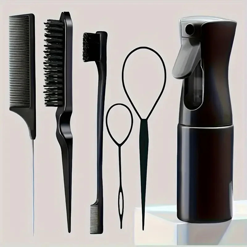 6pcs/Set Hair Brush Set Hairdressing Spray Bottle Hair Braiding Loop Rat Tail Comb Teasing Hair Brsuh Edge Control Hair Brush dylinoshop