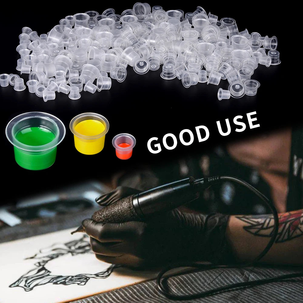 1000 PCS Plastic Disposable Tattoo Ink Cups Pigment Clear Holder Container Cap Tattoo Accessory Permanent Makeup