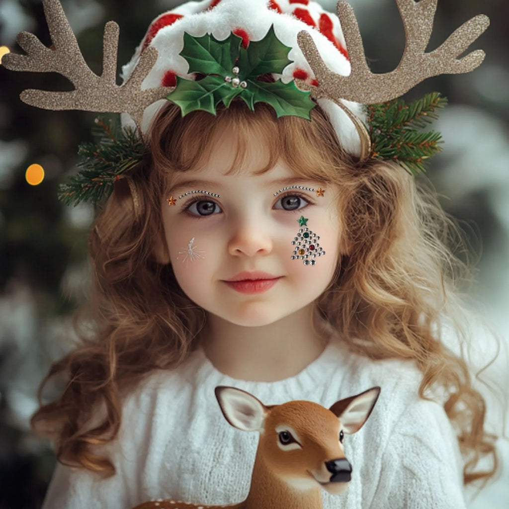1Pcs Facial Stickers, Christmas Makeup Stickers, Snowflake Rhinestone Stickers, Diamond Decorations on the Face Performance