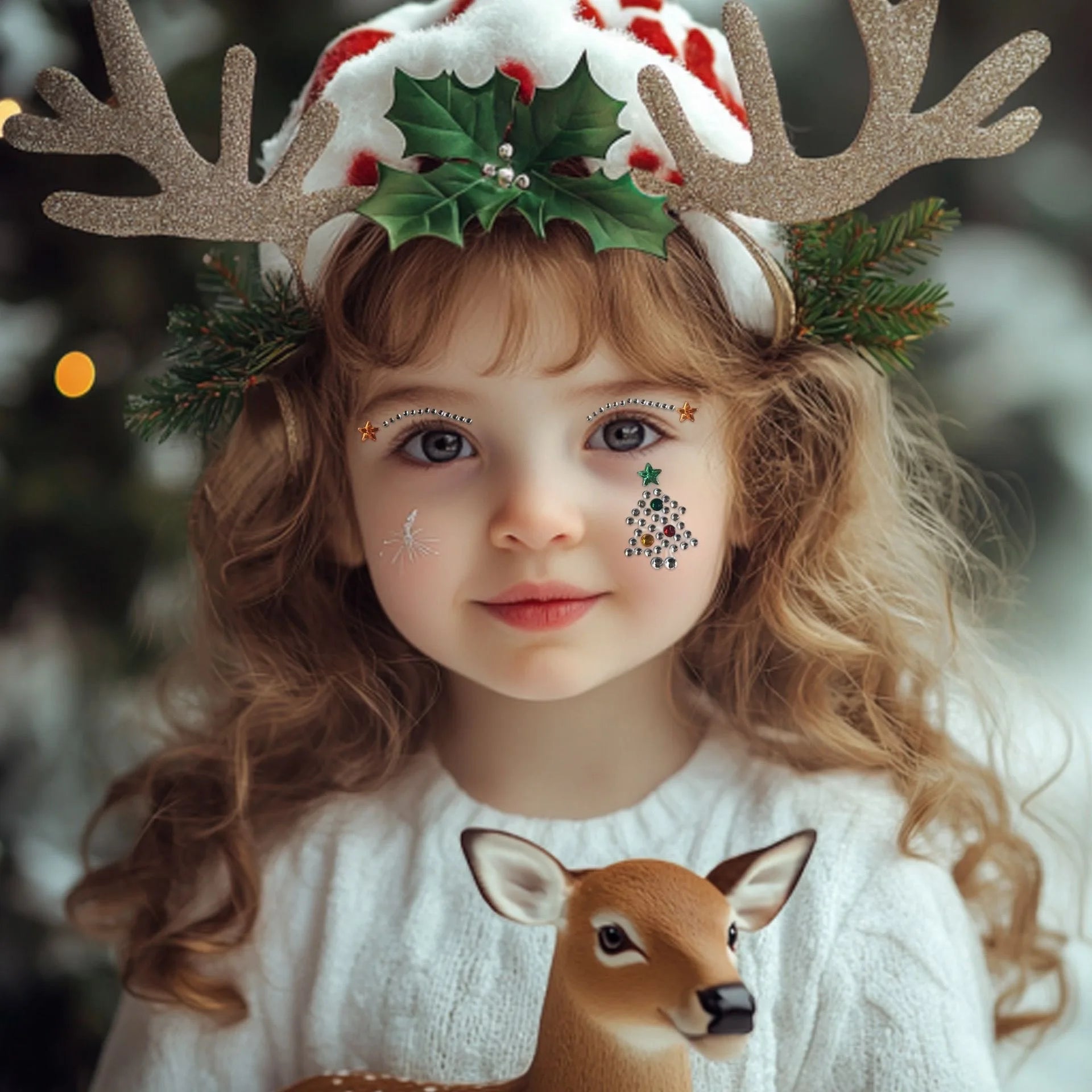 1Pcs Facial Stickers, Christmas Makeup Stickers, Snowflake Rhinestone Stickers, Diamond Decorations on the Face Performance