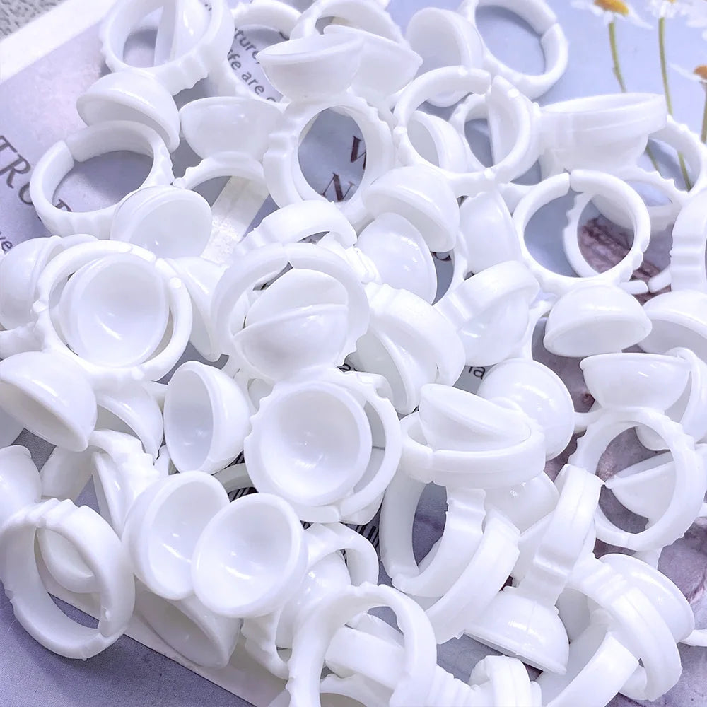 100Pcs Glue Rings Beauty Eyelash Extension Glue Cups Pink Delay Cup Grafting Eyelash Makeup Tool Tattoo Adhesive Pigment Cups