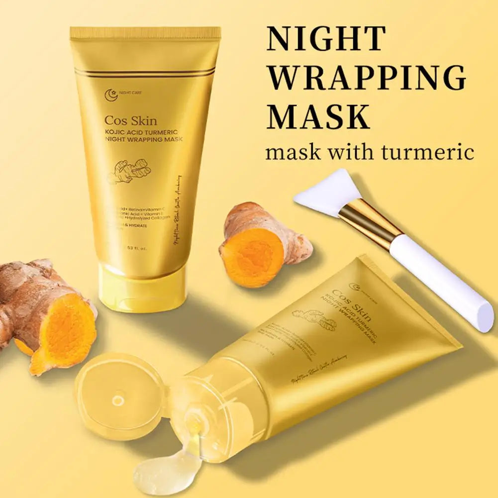 Kojic Acid Turmeric Overnight Wrapping Peel Off Mask Kit Nourish Hydrolyzed Collagen Glowing Skin Refresh Skin Firming Skincare 