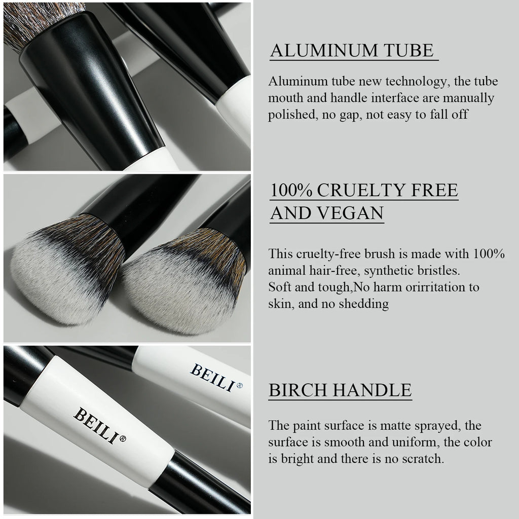 BEILI Dual-ended Makeup Brush Set Professional 12 Pcs Vegan Contour Foundation Powder Eyebrow Bronzer Brushes Cosmetics Kit
