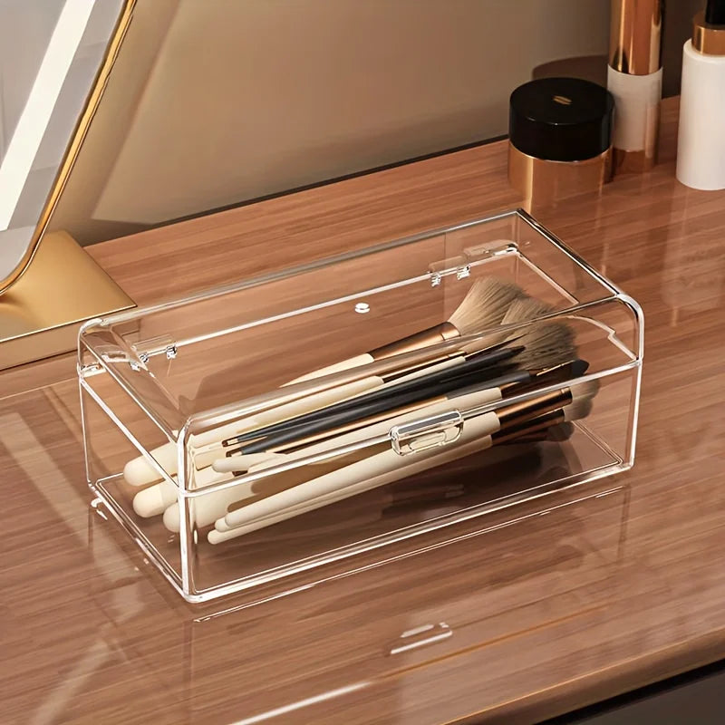 Transparent Cosmetic Organizer with Lid,Durable Makeup Storage Box Suitable for Lipstick,Eyeshadow,Brushes,Portable Vanity Case