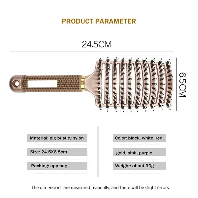 Hair Brush Scalp Massage Comb Hairbrush Boar Bristle Nylon Women Wet Curly Detangle Hair Brush Salon Hairdressing Styling Tool dylinoshop