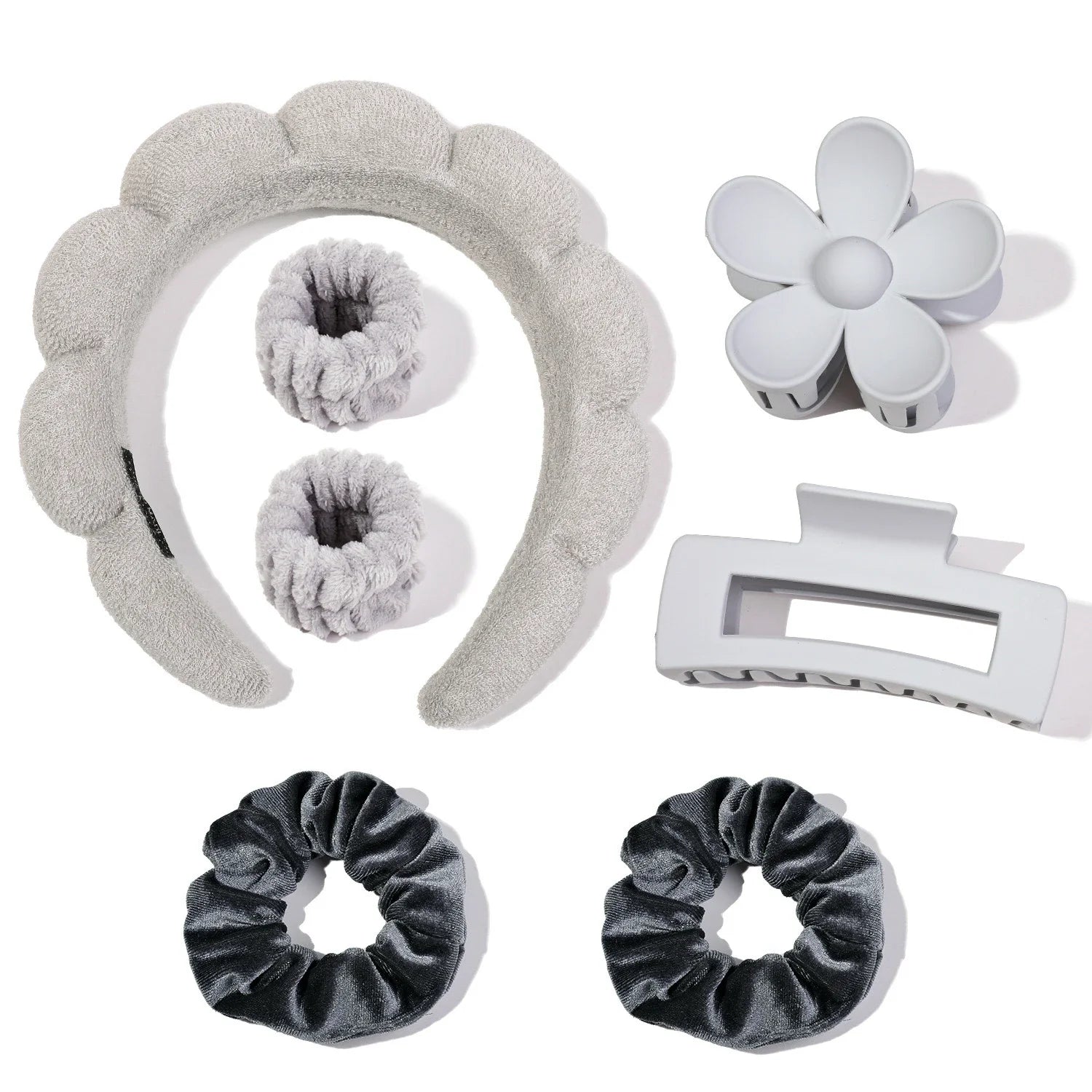 7Pcs Fashion Microfiber Washing Wristbands Scrunchies Puffy Headband Spa Bubble Headband for Washing Face Makeup Shower Skincare 