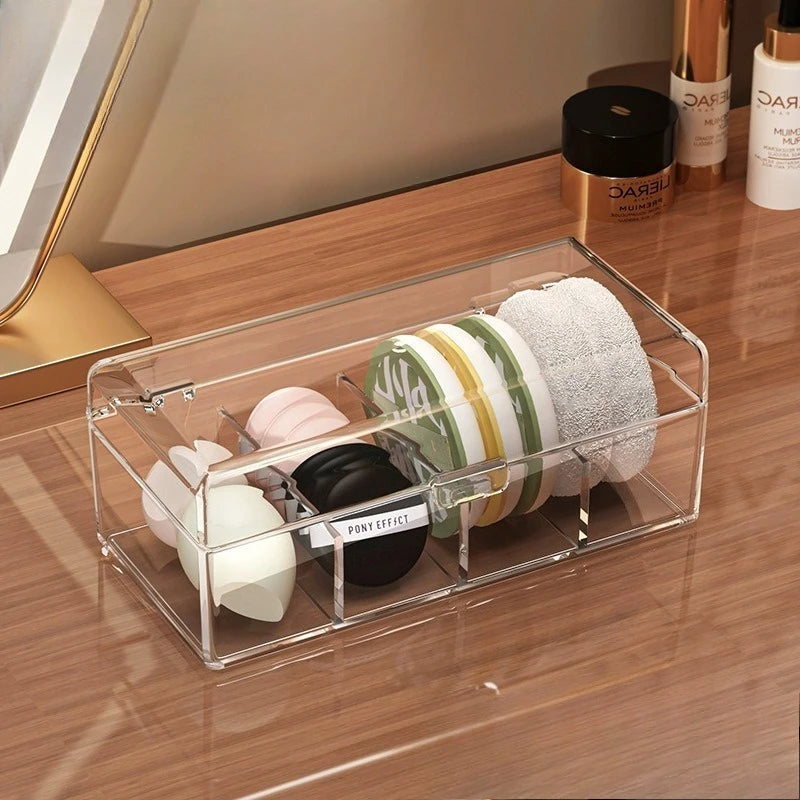 Transparent Cosmetic Organizer with Lid,Durable Makeup Storage Box Suitable for Lipstick,Eyeshadow,Brushes,Portable Vanity Case