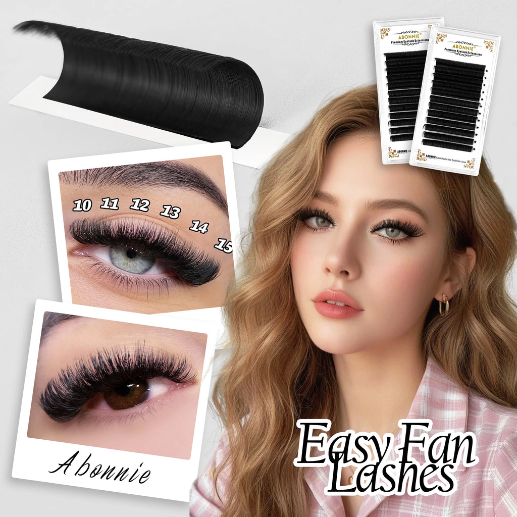 Abonnie 0.03-0.10mm Easy Fan Lashes Mega Volume Fans Eyelash 8-25mm Automatic Flowering Fast Blooming Eyelash Makeup Cilios