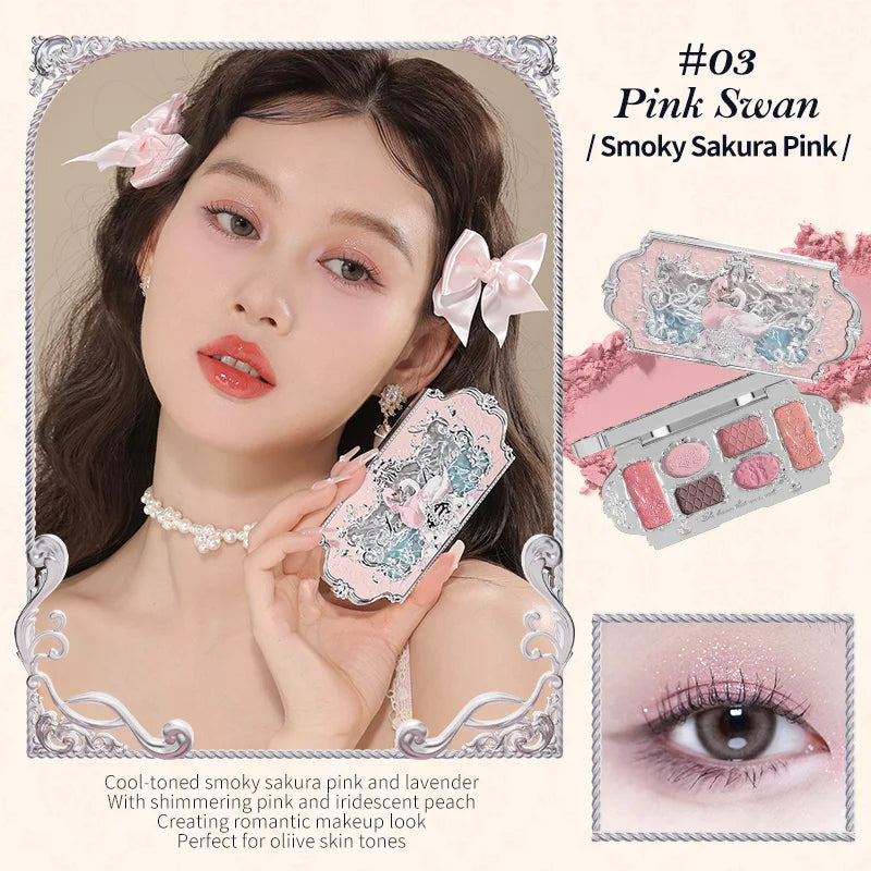 Flower Knows Swan Ballet Series Six-Color Makeup Palette Delicate Matte Glow Shimmer dylinoshop