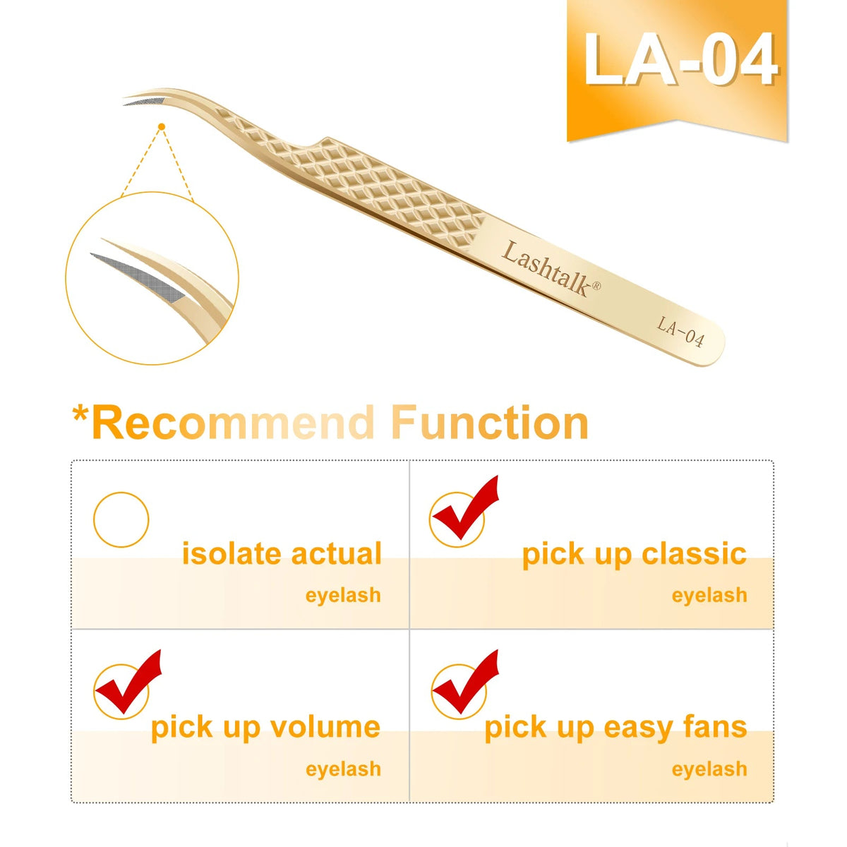 Fiber Tip Eyelash Extension Tweezers - Stainless Steel, Anti-Slip Diamond Grip, Pearl Gold dylinoshop