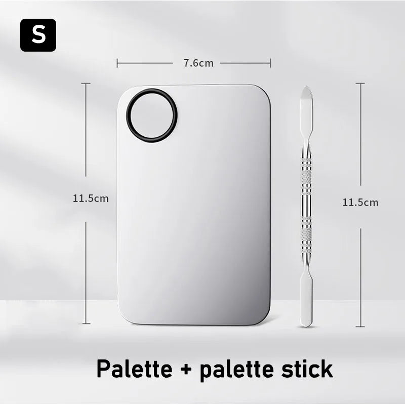 2pcs Makeup Palette Stainless Foundation Tray Mixing Makeup Palette Cosmetic Beauty Spatula Makeup Artist Equipment CZYJ02