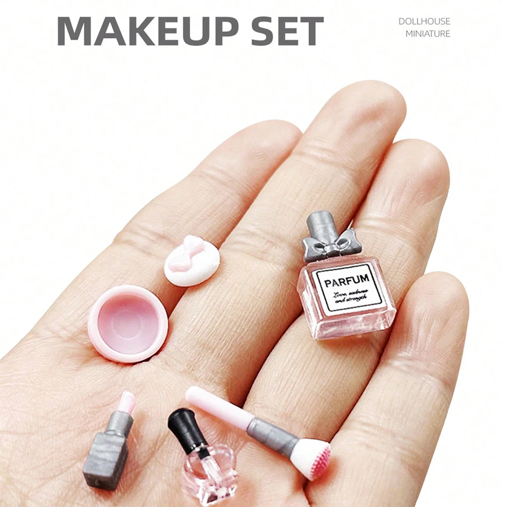 5 Pieces/Set of Dollhouse Mini Makeup Set: 1/12 Mini Lipstick Perfume Puff Nail Polish Makeup Brush Model OB11 Accessories