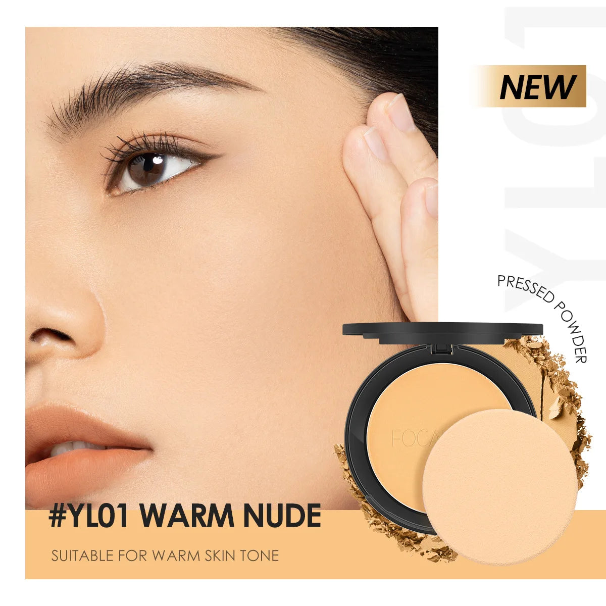 FOCALLURE 3-Shade Pressed Powder Foundation – Oil-Control, Long-Lasting dylinoshop
