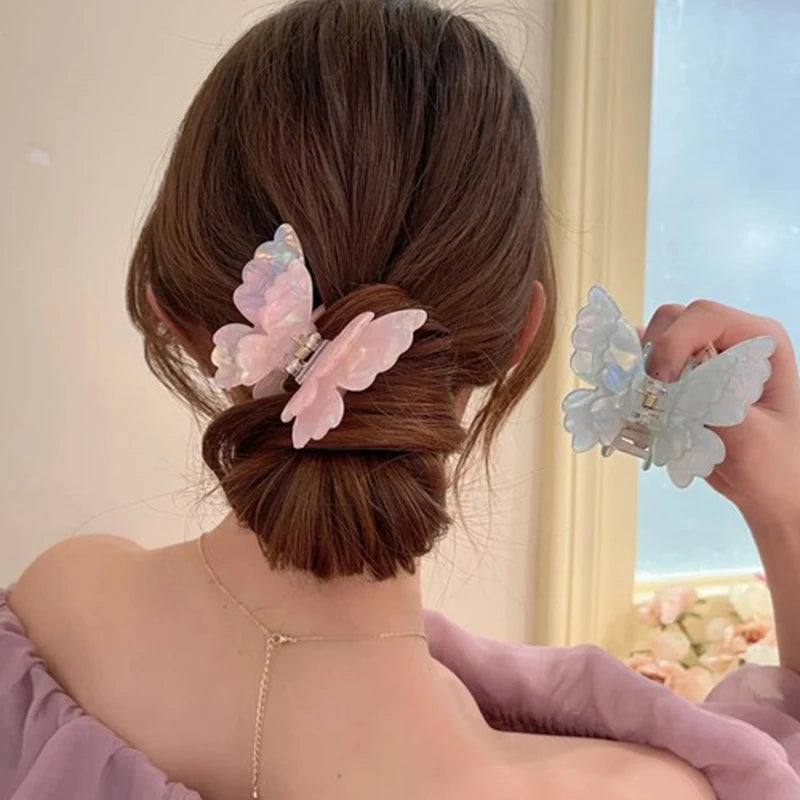 Fairy Butterfly Hair Claw French Retro Acetate Crab Hair Clip Summer Sweet Princess Shark Clip Coiled Hairpin Hair Accessories dylinoshop