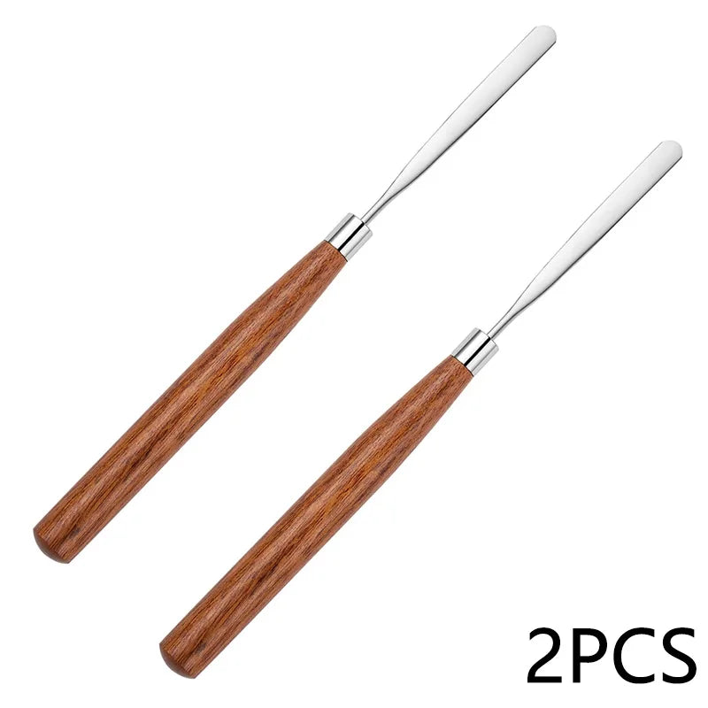 Stainless Steel Pigment Mixing Spatula Wooden Handle Nail Art Makeup Stirring Rod Cream Foundation Mixing Tool  Manicure Tools