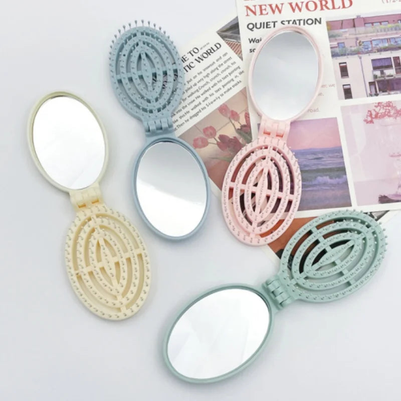 2-in-1 Foldable Comb Mirror Mini Portable Scalp Massage Comb Perfect for Travel Outgoing Use Easy to Carry Ideal Gifts dylinoshop